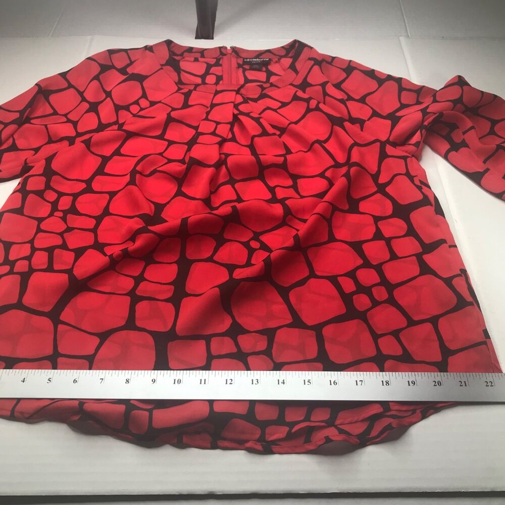 Liz Claiborne Women's Petite Large Red Black 3/4 Sleeve Top New - Picture 11 of 14